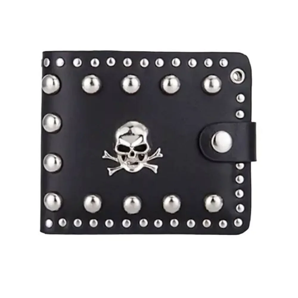 Vintage Black Leather Skull Wallet -O